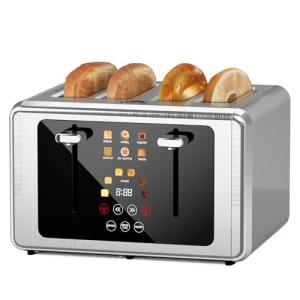 WUNLY 4 Slice Toaster, Touchscreen & Dual Independent Control Panel，5 Basic Functions & Digital Countdown Toasters, 6 Shade Settings＆6 Bread Types, Smart Bread Maker Mute/Screen-Off,Brushed steel
