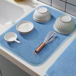 GeeRic Christmas Microfiber Dish Drying Mat, Super Absorbent Kitchen Dish Drying Pad for New Year Gift, Reversible for Countertop, 12 * 16 inch Blue