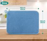 GeeRic Christmas Microfiber Dish Drying Mat, Super Absorbent Kitchen Dish Drying Pad for New Year Gift, Reversible for Countertop, 12 * 16 inch Blue