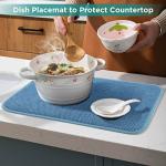 GeeRic Christmas Microfiber Dish Drying Mat, Super Absorbent Kitchen Dish Drying Pad for New Year Gift, Reversible for Countertop, 12 * 16 inch Blue