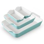Sweejar Ceramic Bakeware Set of 4, Casserole Dishes for Oven, Rectangular Baking Dish with Handles, Lasagna Pans Deep for Cooking, Gratin, Roasting, Banquet and Daily Use (Turquoise)