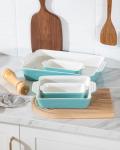 Sweejar Ceramic Bakeware Set of 4, Casserole Dishes for Oven, Rectangular Baking Dish with Handles, Lasagna Pans Deep for Cooking, Gratin, Roasting, Banquet and Daily Use (Turquoise)
