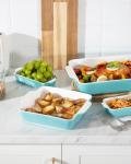 Sweejar Ceramic Bakeware Set of 4, Casserole Dishes for Oven, Rectangular Baking Dish with Handles, Lasagna Pans Deep for Cooking, Gratin, Roasting, Banquet and Daily Use (Turquoise)