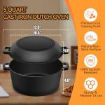 Cast Iron Dutch Oven for Bread Baking, Banneton Bread Proofing Basket Sourdough Bread Baking Supplies, 2-in-1 Dutch Oven Pot with Skillet Lid Cooking Pan Handles Lame, 5QT