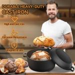 Cast Iron Dutch Oven for Bread Baking, Banneton Bread Proofing Basket Sourdough Bread Baking Supplies, 2-in-1 Dutch Oven Pot with Skillet Lid Cooking Pan Handles Lame, 5QT