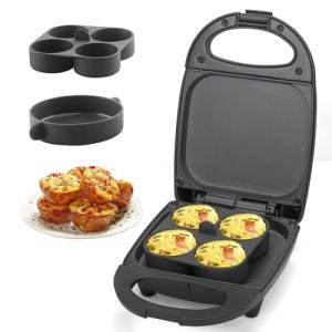 SugarWhisk Egg Bite Maker with 2 Silicone Egg Molds for Breakfast Sandwiches, Breakfast Maker, Omelet Pan, Healthy Snacks or Desserts, Black