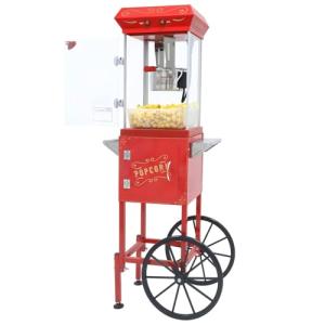 Popcorn Machine 8oz with Cart & Wheels - Popcorn Maker Machine Movie Theater Style for Home, Parties, Christmas, Outdoor Use, Red