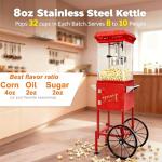 Popcorn Machine 8oz with Cart & Wheels - Popcorn Maker Machine Movie Theater Style for Home, Parties, Christmas, Outdoor Use, Red