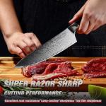 High Carbon Stainless Steel 8" Japanese Chef Knife, VG10 Steel Damascus Kitchen Knife, Professional Black Forged Kitchen Knives with Ergonomic Handle