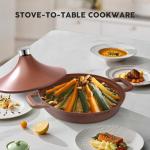 INSETFY Non-Stick Frying Pan/Skillet 11", 3QT Tagine Pan,Cast Aluminum Pans with Lid, Stove/Oven-to-Table Cookware, Dishwasher Safe& Compatible with All Stovetops（Terracotta）