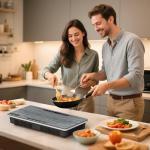 Double Induction Cooktop 1800W with Wood Grain Panel, Dual 900W Burners Portable Electric Stove, Touch Control, 8 Temperature Levels, Fast Heating & Safety Protection for Home Apartment RV