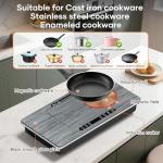 Double Induction Cooktop 1800W with Wood Grain Panel, Dual 900W Burners Portable Electric Stove, Touch Control, 8 Temperature Levels, Fast Heating & Safety Protection for Home Apartment RV