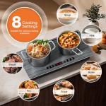Double Induction Cooktop 1800W with Wood Grain Panel, Dual 900W Burners Portable Electric Stove, Touch Control, 8 Temperature Levels, Fast Heating & Safety Protection for Home Apartment RV