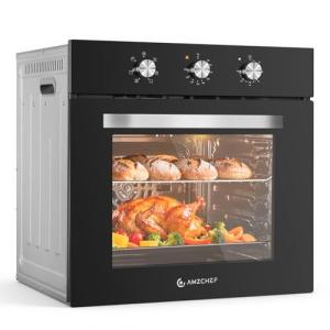 AMZCHEF Wall Ovens 24 inch Electric: 2800w Single Wall Oven with 6 Cooking Modes, 2.72 Cu.Ft. Electric Wall Oven, Convection Oven with Mechanical Knobs Control, Black
