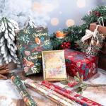 WRAPAHOLIC Christmas Wrapping Paper Roll - Mini Roll - 3 Rolls - 17 Inch x 120 Inch Per Roll - Bird, Christmas Garland, Holly and Pinecones Holiday Design with Metallic Foil Shine