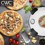 Cook With Color Electric Indoor Pizza Oven – Crispy Crust Countertop Pizza Maker, Heats up to 800˚F, 12 Inch Ceramic Stone, Dual Temperature Control Knobs, Bamboo Peel Included, Off White