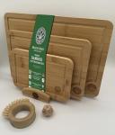HealthBodyMindWellness Premium Organic Bamboo Cutting Board Set 3 Piece Cutting Board with Holder, Board Brush, and Dice
