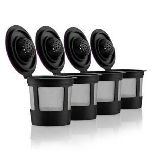 4 Black Reusable K Cups for Keurig Coffee Makers - BPA Free Refillable Kcups Coffee Filters for 1.0 and 2.0 Keurig Brewers