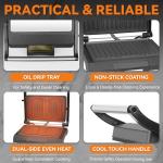 Baker's Friend 2 Slices of Mini Panini Press Electric Grill, Panini Grill Press Sandwich Maker Press, Sandwichera Electrical for Pancakes & Eggs, Oil Tray, Non Stick Surfaces, Stainless Steel