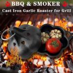 JULYSVE Cast Iron Smoker Box & Garlic Roaster, Pre-Seasoned Dual Use for Gas Grill Pellet Grill Charcoal & Oven, Wood Chip Smoker Box with Airflow Holes Vegetable Roaster, Potato & Brie Baker