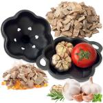 JULYSVE Cast Iron Smoker Box & Garlic Roaster, Pre-Seasoned Dual Use for Gas Grill Pellet Grill Charcoal & Oven, Wood Chip Smoker Box with Airflow Holes Vegetable Roaster, Potato & Brie Baker