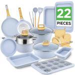 Nutrichef 22-Piece Cookware and Bakeware Set | Professional Home Kitchen Collection with Multi-Sized Pots, Pans, Non stick and Heat-Resistant Tools (Moon Grey Marble)