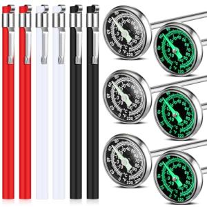 Xuhal 6 Pcs Stainless Steel Kitchen Glow Thermometer with 5 Inch Long Stem 1 Inch Dial Thermometer Milk Frothing Food for Oven Probe Meat Grill BBQ Cooking Chocolate Water(Red,White,Black)