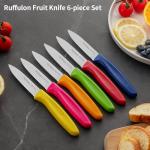 Ruffulon Stainless Steel Paring Knife With Serrated Blade, 6 Pieces Set Vegetable and Fruit Knife, Ultra Sharp Small Kitchen Knife, Colorful Paring Knifves with PP Plastic Ergonomic Handle.