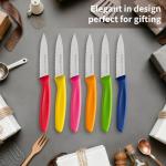 Ruffulon Stainless Steel Paring Knife With Serrated Blade, 6 Pieces Set Vegetable and Fruit Knife, Ultra Sharp Small Kitchen Knife, Colorful Paring Knifves with PP Plastic Ergonomic Handle.