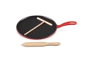 Le Creuset Enameled Cast Iron Traditional Round Crepe Pan, 10.25", Cerise