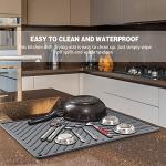 Dish Drying Mat, Silicone Dish Drying Mat for Kitchen Counter, Extra Thick & Large Dish Drainboard Mat with Built-in Drain, Non-silp, Heat Resistant, Dishwasher Safe (Gray, 24" x 15")