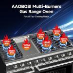 AAOBOSI 48 Inch Freestanding Gas Range Ovens with 7.0 cu.ft Large Capacity Double Convection Ovens, 6 Sealed Burners Plus Iron Grill Burner, Stainless Steel Gas Range Stove with NG/LPG Convertible