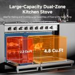 AAOBOSI 48 Inch Freestanding Gas Range Ovens with 7.0 cu.ft Large Capacity Double Convection Ovens, 6 Sealed Burners Plus Iron Grill Burner, Stainless Steel Gas Range Stove with NG/LPG Convertible