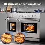 AAOBOSI 48 Inch Freestanding Gas Range Ovens with 7.0 cu.ft Large Capacity Double Convection Ovens, 6 Sealed Burners Plus Iron Grill Burner, Stainless Steel Gas Range Stove with NG/LPG Convertible