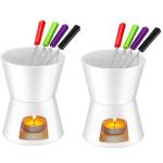 Mudder 2 Pieces Fondue Mug Ceramic Pot and 8 Pieces Forks Set for Melting Chocolate, Cheese, Broth Or Tapas On Valentine's Day, White