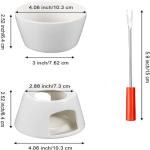 Mudder 2 Pieces Fondue Mug Ceramic Pot and 8 Pieces Forks Set for Melting Chocolate, Cheese, Broth Or Tapas On Valentine's Day, White