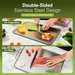 INZOO Double-Sided Stainless Steel Cutting Board for Kitchen, 16''×11'' Scratch-Resistant Cutting Board for Meat, Vegetables & Fruits, Rust-Resistant Chopping Board with Juice Groove on Both Sides