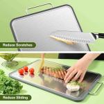 INZOO Double-Sided Stainless Steel Cutting Board for Kitchen, 16''×11'' Scratch-Resistant Cutting Board for Meat, Vegetables & Fruits, Rust-Resistant Chopping Board with Juice Groove on Both Sides