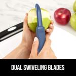 GORILLA GRIP Patented BPA-Free Sharp Stainless Steel Dual Swivel Vegetable Peeler, Soft Comfortable Handle, Smoothly Peel Apples, Potatoes, Carrots, Includes Blade Cover, Kitchen Tool Peelers, Blue