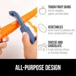 GORILLA GRIP Patented BPA-Free Sharp Stainless Steel Dual Swivel Vegetable Peeler, Soft Comfortable Handle, Smoothly Peel Apples, Potatoes, Carrots, Includes Blade Cover, Kitchen Tool Peelers, Blue