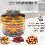 LSZY Food Dehydrator,6 BPA-free Trays, 600W Drying Machine with 24H Timer,158°F Food Fruit Dryer for Jerky, Herbs, Meat, Fruit,Dog Treats, Mushroom, Dried Snacks-Home Use Dehydrators (Black)