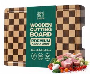 Checkered Cutting Board, Premium Wooden Cutting Boards for Kitchen, Durable Butcher Block Style for Chopping & Serving