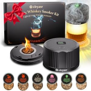 Electric Whiskey Smoker Kit 2025 Upgraded, Rechargeable Cocktail Smoker Kit with 4 Light Modes &6 Wood Chips,Old Fashioned Whiskey Accessories,Bourbon Gifts forMen, Dad, Husband, No Butane
