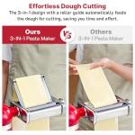 Stainless Steel Pasta Maker Attachment for KitchenAid Stand Mixer, 3 in 1 Pasta Maker with Auto Conveying Roller Plate Includes Pasta Roller Spaghetti & Fettuccine Cutter