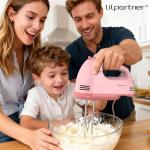 LILPARTNER Hand Mixer Electric, Small Food Mixer 7 Speeds Handheld Blender, 304 *(2* Beater, 2*Dough Hook) Kitchen Blender for Cream, Cookies, Dishwasher Safe, Pink
