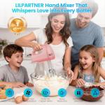 LILPARTNER Hand Mixer Electric, Small Food Mixer 7 Speeds Handheld Blender, 304 *(2* Beater, 2*Dough Hook) Kitchen Blender for Cream, Cookies, Dishwasher Safe, Pink