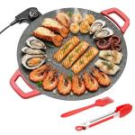 Dzanwo Electric Indoor Grill Nonstick Smokeless, 14 Inch Round Griddle with Temperature Control, Includes Oil Brush & Food Tongs for Kitchen, BBQ, Pan Searing Steak, Pancakes