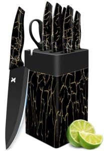 Knife Set, 8 Pieces Kitchen Knife Set, High Carbon German Stainless Steel, Dishwasher Safe Cutlery with Sharpener, Black