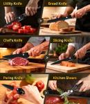 Knife Set, 8 Pieces Kitchen Knife Set, High Carbon German Stainless Steel, Dishwasher Safe Cutlery with Sharpener, Black