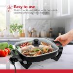 Holstein Housewares 12-Inch Electric Skillet - 1400W Electric Pan with Adjustable Temperature Control, PFOA-Free Non-Stick Coating, Cool-Touch Handles, Multi-Function Cooker, Black